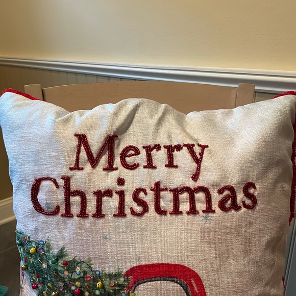 Peacock alley 22x22 merry Christmas pillow with bells - Picture 3 of 5